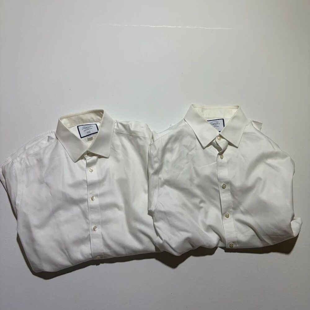Lot to 2 White Crisp Charles Tyrwhitt Button Down Shirts